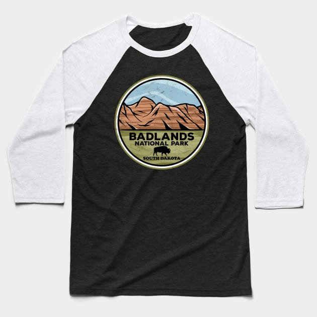 Badlands National Park South Dakota Bison Nature Baseball T-Shirt by SouthDakotaGifts